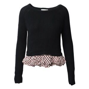 Maje Black Scoop Neck Linen/Cotton Peplum Sweater with Ruffled Hem NWT